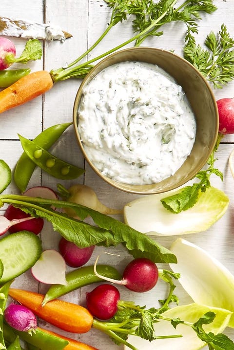 New Year's Eve Appetizers - Spring Crudités with Herbed Cheese Dip