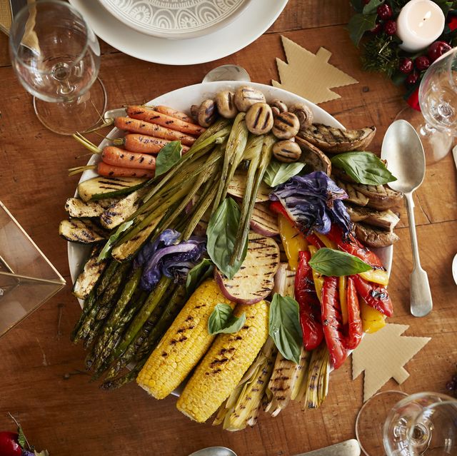 directly above shot of grilled vegetables in plate