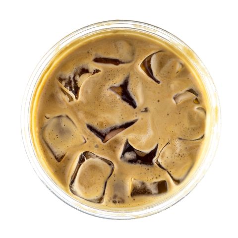 Directly Above Shot Of Iced Coffee Over White Background