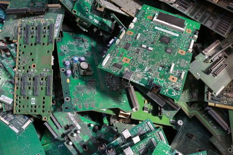 discarded microchips at the recycling plant