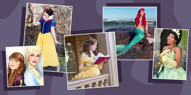 elsa and anna from frozen, snow white, belle, ariel, princess tiana