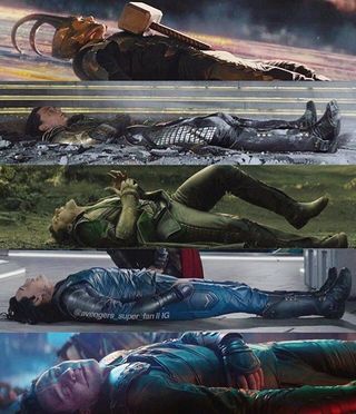 Loki tumbado en el suelo en todas sus peliculas