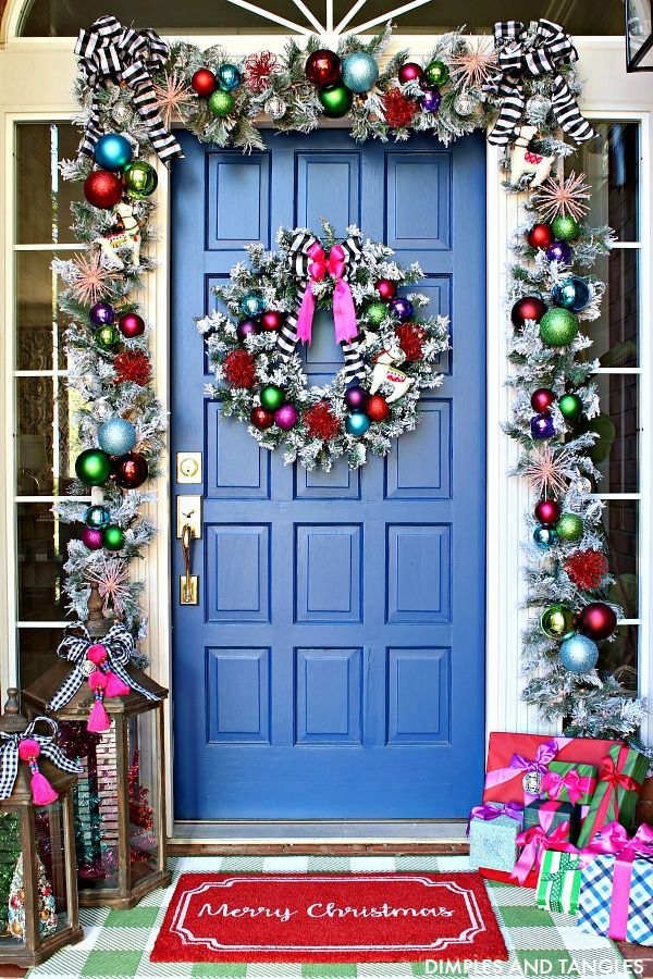 christmas decorations around the door