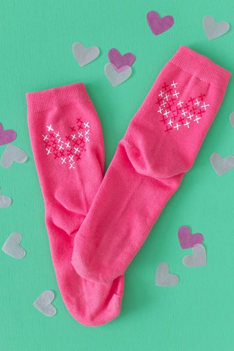 heart cross stitch socks