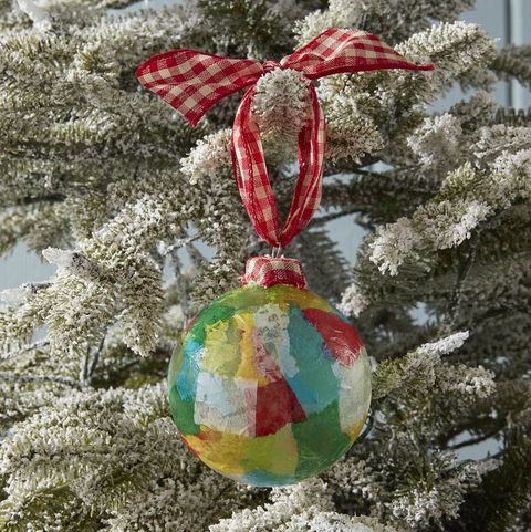 diy christmas ornament decoupaged with tissue paper