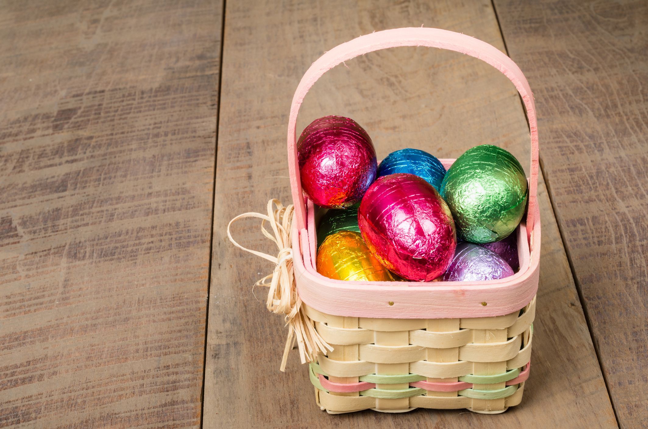 Set Of 5 Easter Egg Hunt Wicker Baskets Block Colour Designs 