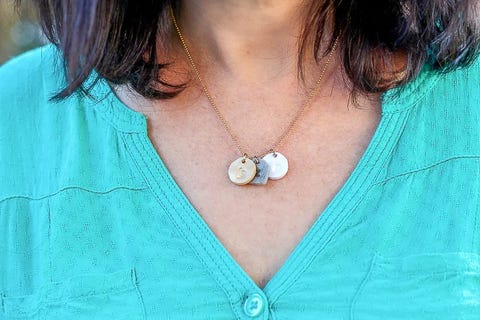 diy mothers day gifts, polymer clay necklace around woman's neck