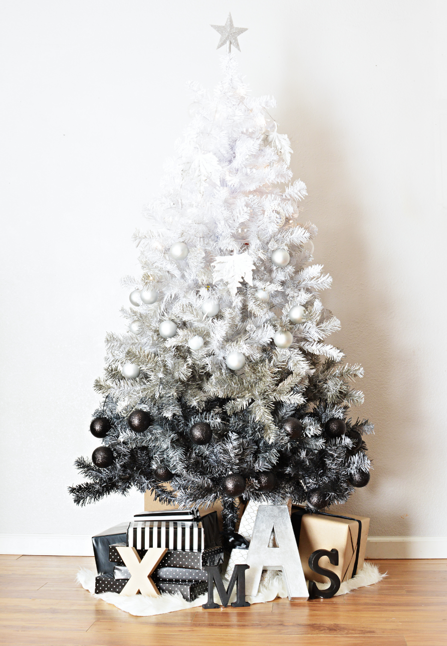 black and white christmas tree