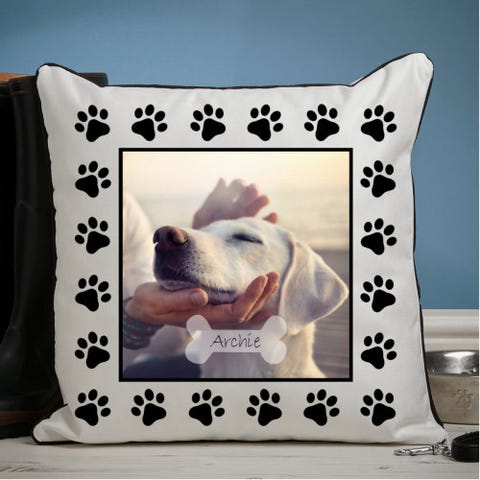 Dog Paw Piped Edge Photo Cushion