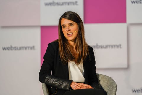 Lisbon, Portugal 20221104 Co-founder CEO Cristina Cacioppo at Vantaa addresses the audience during the final day of Web Summit 2022 in Lisbon