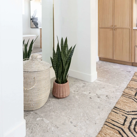 bathroom with travertine floors