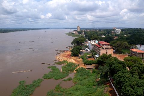 downtown bangui cityscape and the oubangui river, central african republic