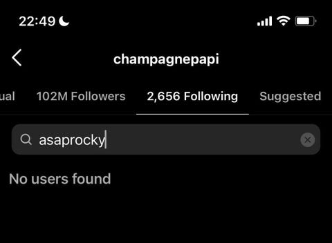 Drake no longer following A$AP Rocky on February 4, 2022 drake no longer following a$ap rocky on february 4, 2022