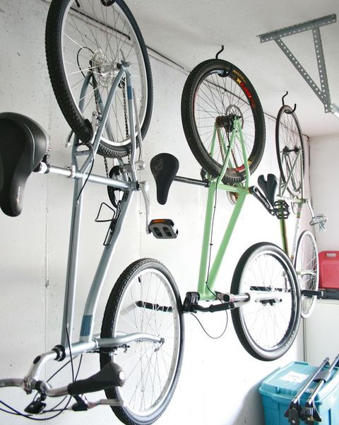 bikes suspended in garage