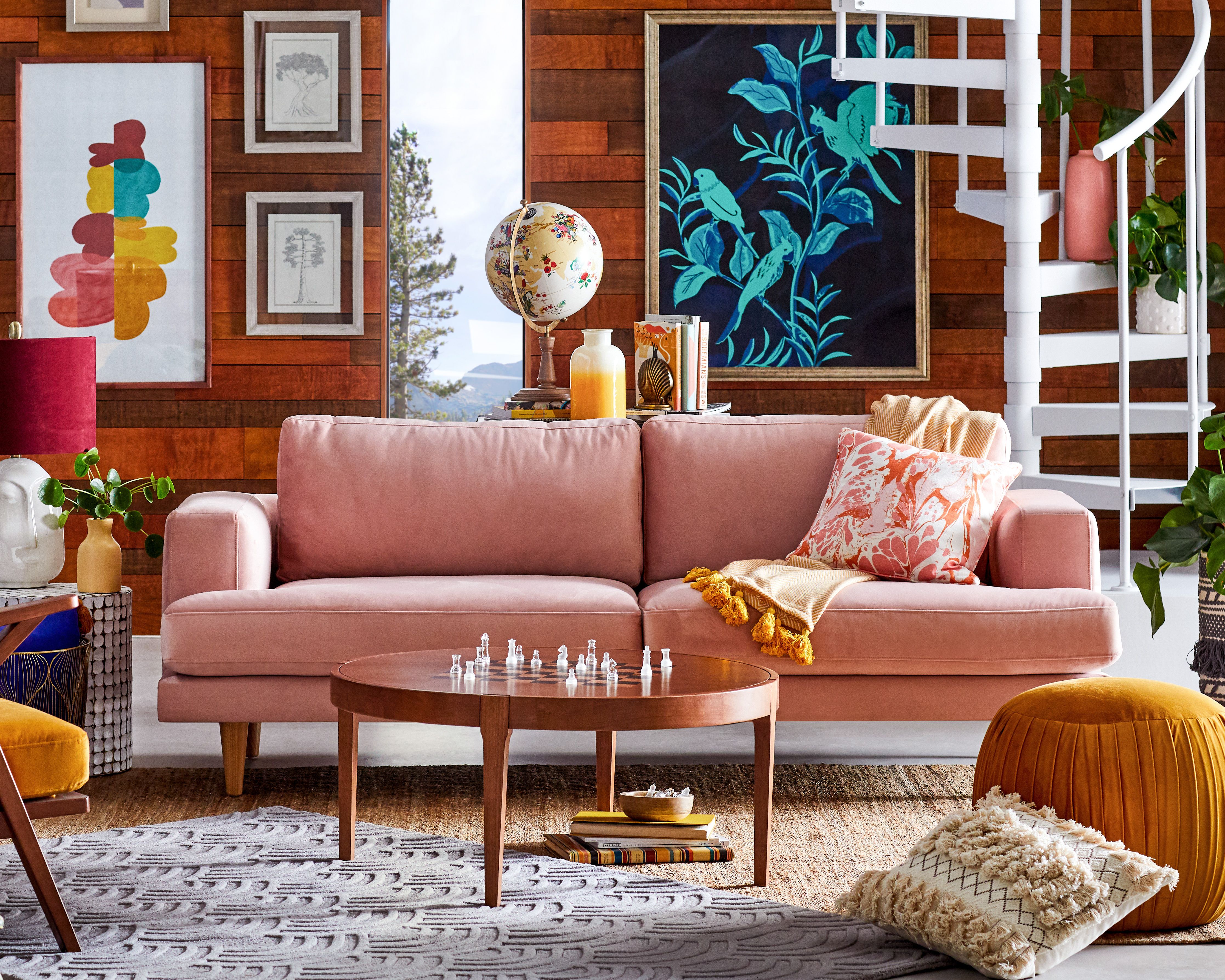 Yellow Velvet Sofa In Living Room