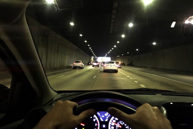 driver's point of view inside the tunnel