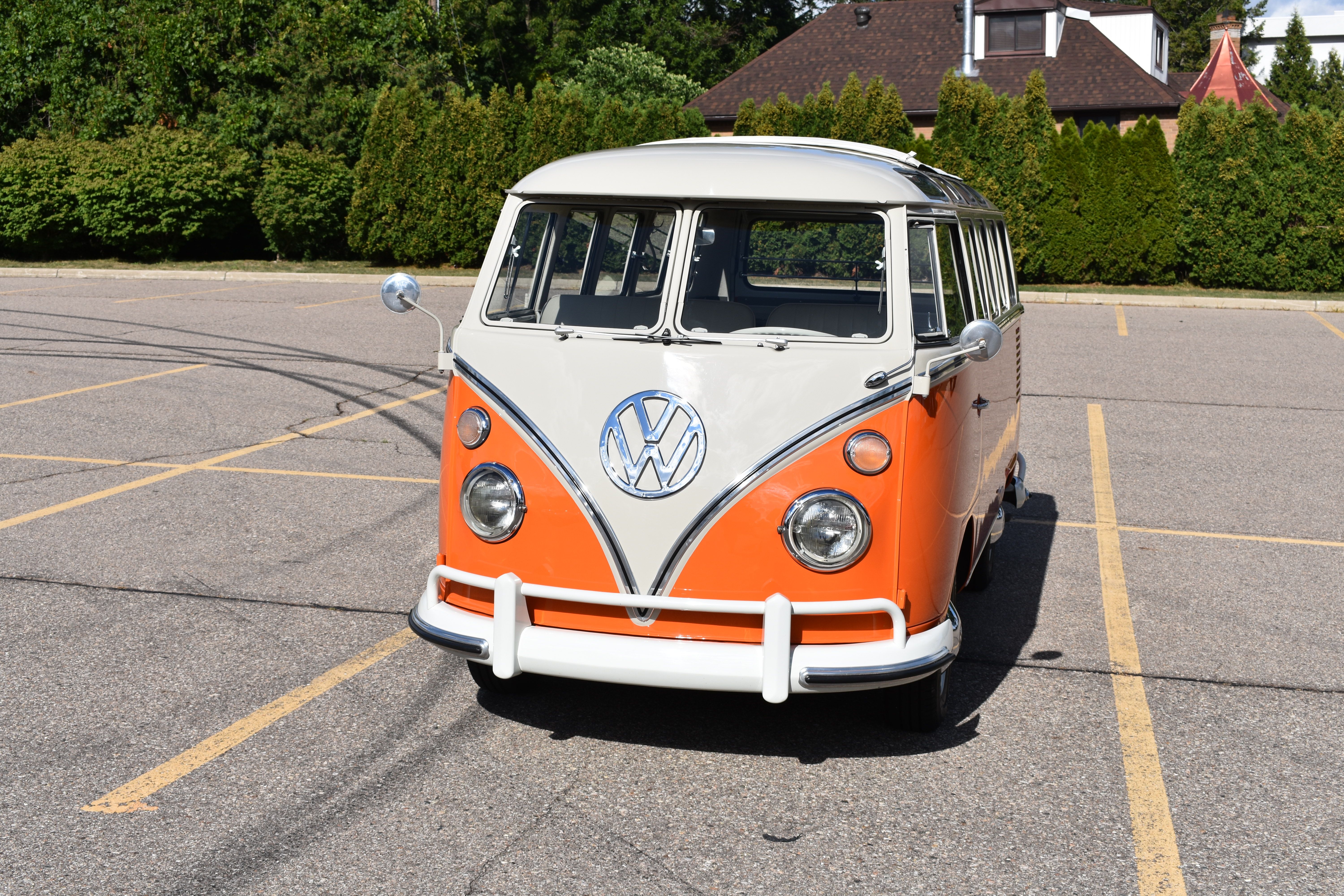 Vintage, Retro, Old-fashioned German Hippie Mini Camper Bus Van VW