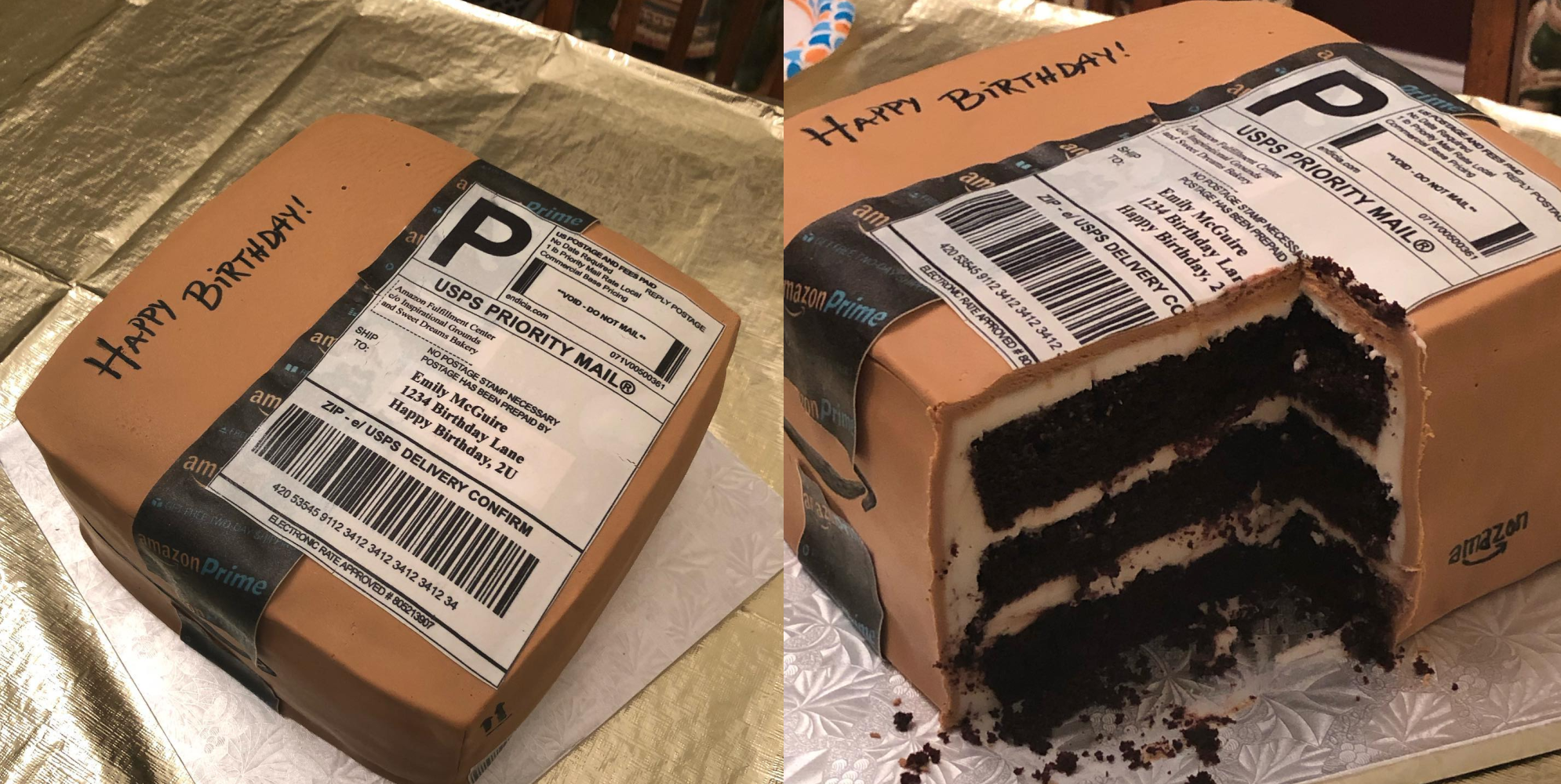 Husband Surprises Wife With Amazon Prime Package Birthday Cake