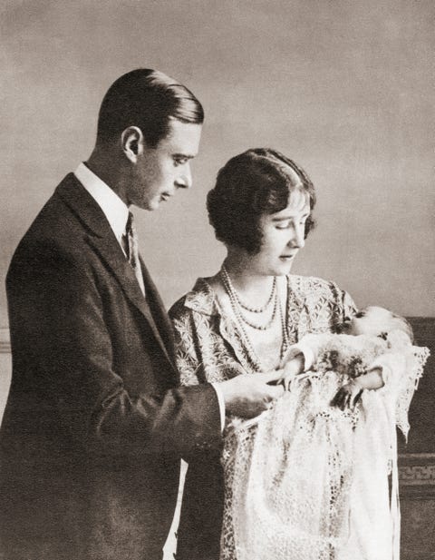 the duke and duchess of york at the christening of their daughter princess elizabeth in 1926