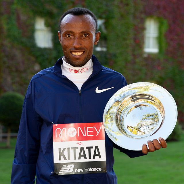 shura kitata eth, winner of the elite men’s race, poses with his winner’s trophy at the official hotel location not disclosed and biosecure bubble on the day following the historic elite only virgin money london marathon which took place on a closed loop circuit around st jamess park in central london on sunday 4 october 2020

photo dan vernon for virgin money london marathon, monday 5th october 2020

for further information medialondonmarathoneventscouk