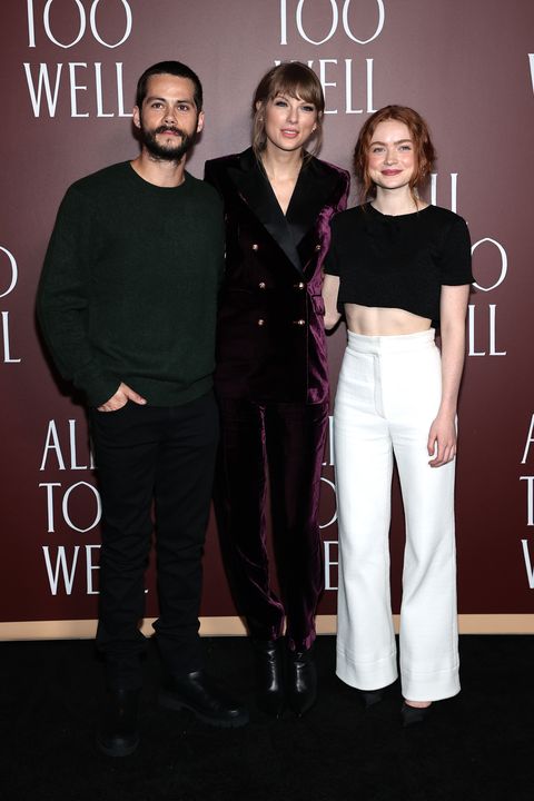 taylor swift with dylan o'brien and sadie sink at the "all too well" new york premiere