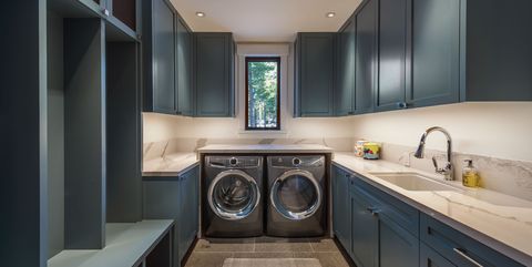 Laundry room, Countertop, Room, Property, Cabinetry, Interior design, Furniture, Sink, Major appliance, Kitchen, 