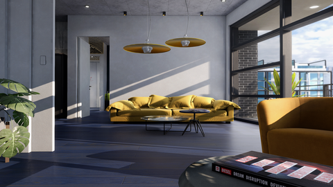 Living room, Interior design, Room, Yellow, Furniture, Ceiling, Lobby, Floor, Wall, Architecture, 