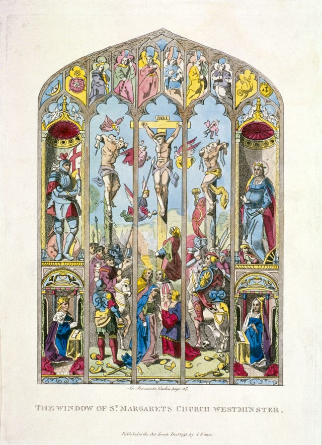 Janela leste em St Margaret, Westminster, retratando a crucificação, Londres, 1795. Artista: Anon