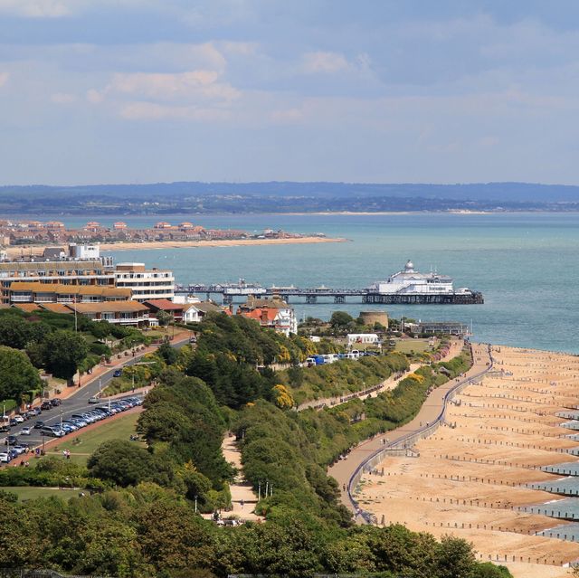 view of eastbourne seafront and pier from south downs