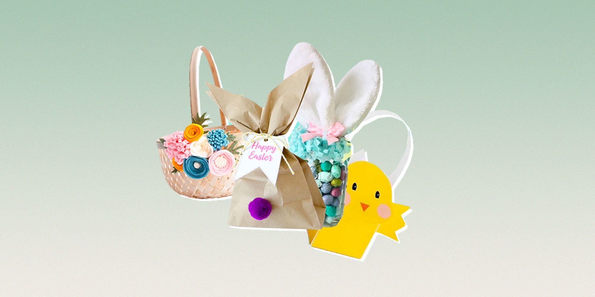 Miniature Gift Bag with Easter Basket Full of Chicks green tissue 