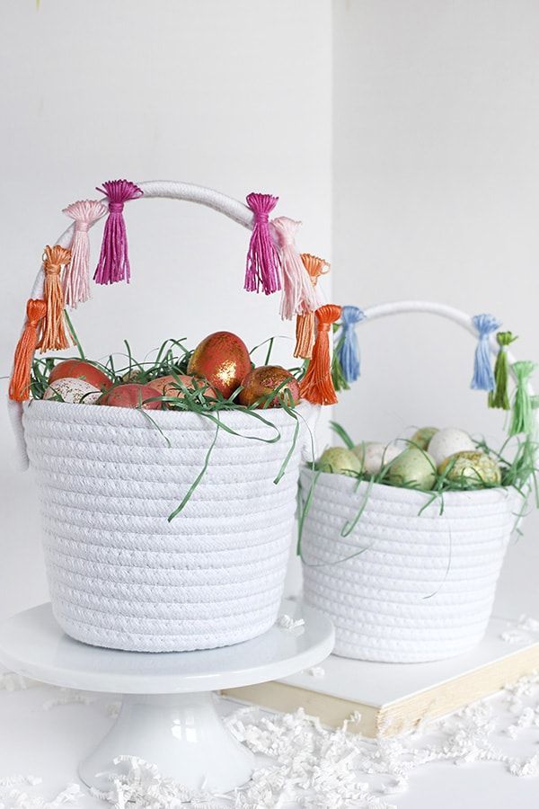 Lovely red Pom Pom trim storage wicker baskets gift baskets plant pots ideal for Mother\u2019s Day or valentines