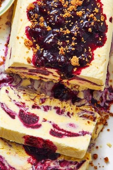 blueberry crème fraîche semifreddo with pecan crumble