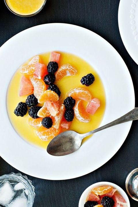 breakfast in bed fruit salad with grapefruit oranges blackberries