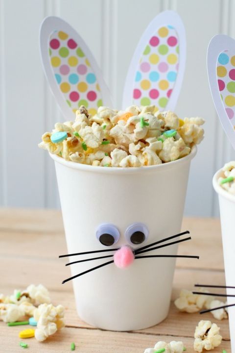 Easter Crafts Bunny Cups with Popcorn Snack