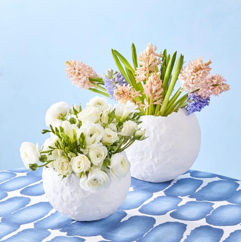 easter egg vases filled with flowers