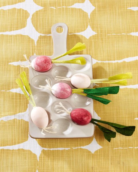 easter eggs decorated to look like radishes