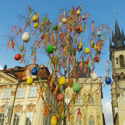 Low Angle View Of Easter Decoration At Prague Old Town Square easter prayers egg tree cathedral