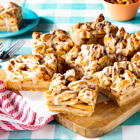 apple pie bars on wood board