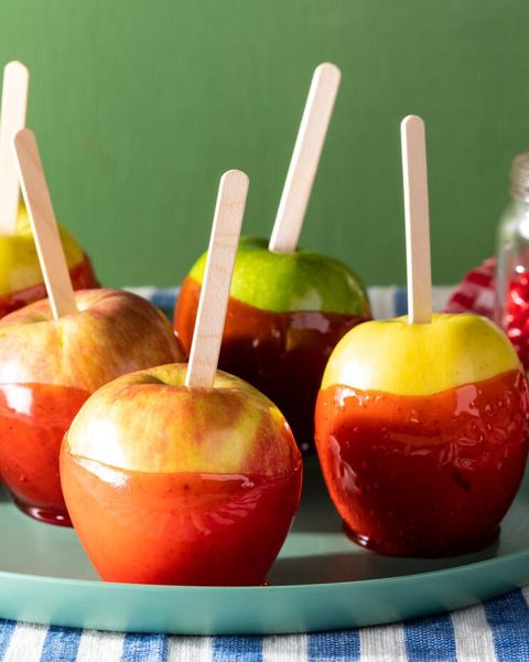 easy apple recipes candied apples on blue plate