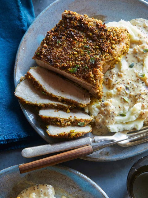 pistachio crusted pork chops with mashed potatoes