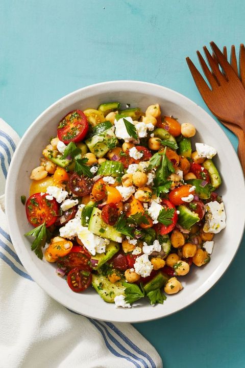 easy vegetarian recipes chickpea salad smashed cucumbers