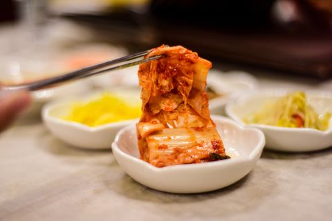 eating korean kimchi