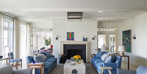 mark cunningham living room with blue sofas