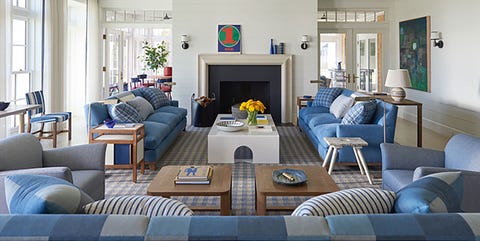 mark cunningham living room with blue sofas