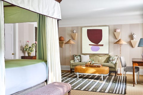 Bedrooms - ELLE Decor bedroom with canopy bed and clean lines