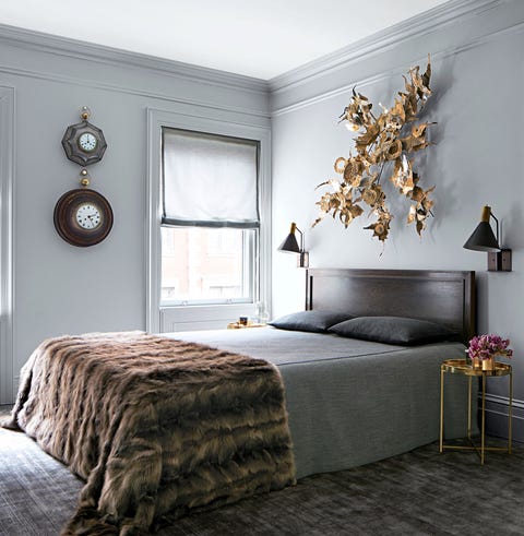 Bedrooms - ELLE Decor bedroom in gray tones