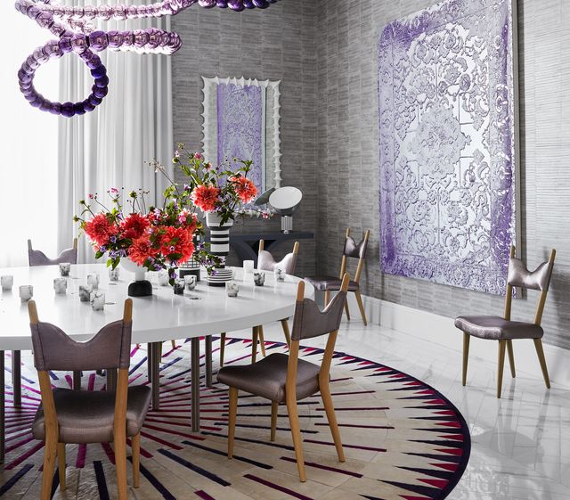 dining room with purple accents
