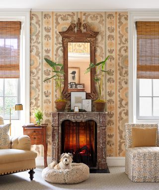 sitting room detail with fireplace and gilt mirror