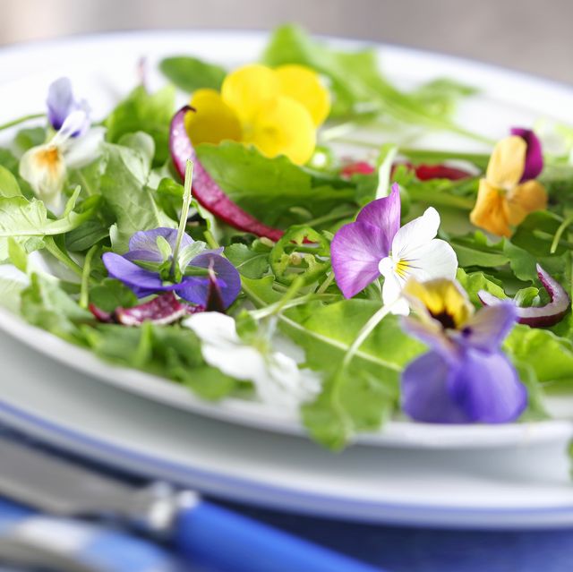rocket salad with edible flowers
