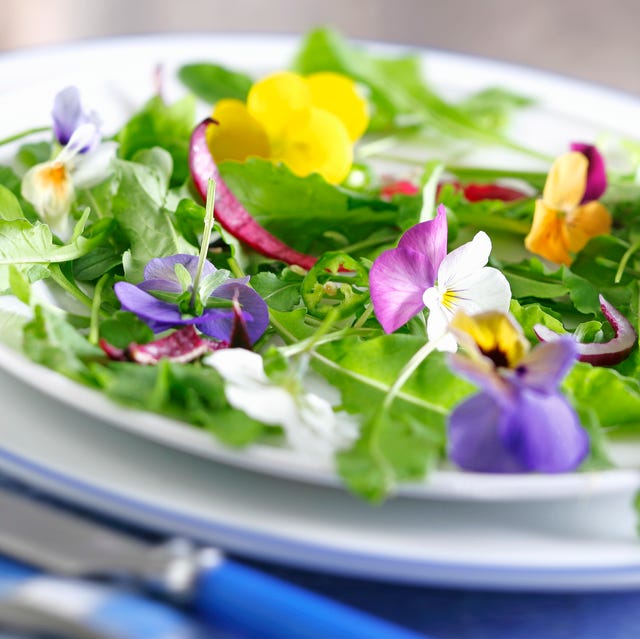 rocket salad with edible flowers